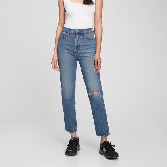 NWT Gap Sky High Rise Distressed Cheeky Straight Jeans - Picture 1 of 10